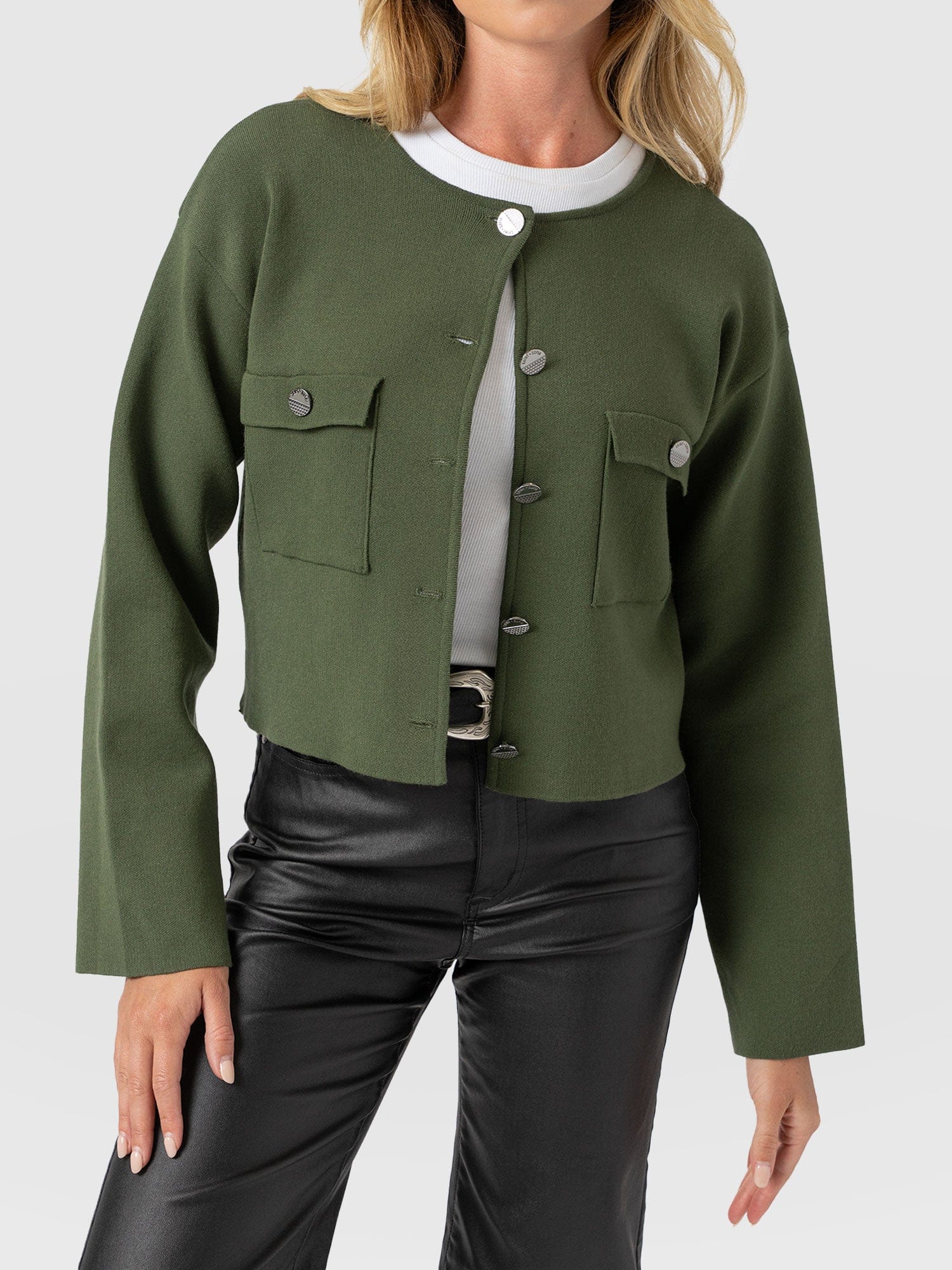 Maeva Knit Jacket - Khaki - Women's Knitwears | Saint + Sofia® EU
